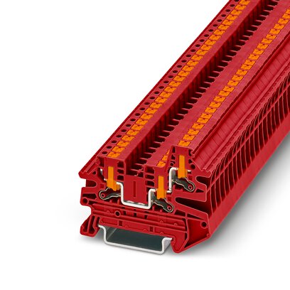 Phoenix Contact Multi-Conductor Terminal Block; PTV 2.5-TWIN RD ; 20A; 600V; 1-Level; #26 - #12; Push-In - Horizontal Entry Connection; Red